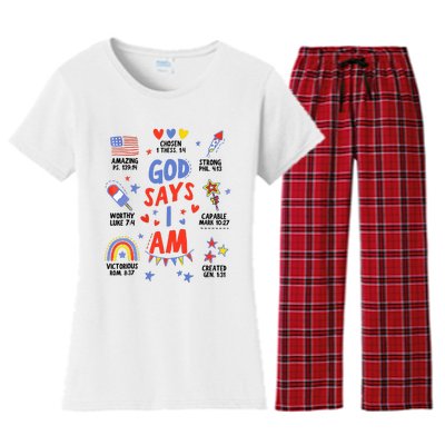 God Says I Am July 4th Christian Bible Verse Women's Flannel Pajama Set