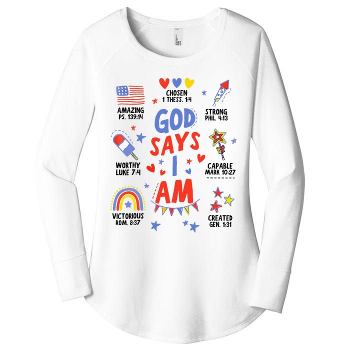 God Says I Am July 4th Christian Bible Verse Women's Perfect Tri Tunic Long Sleeve Shirt