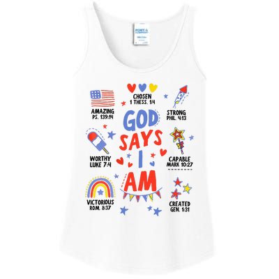 God Says I Am July 4th Christian Bible Verse Ladies Essential Tank