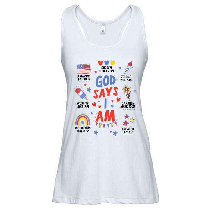 God Says I Am July 4th Christian Bible Verse Ladies Essential Flowy Tank