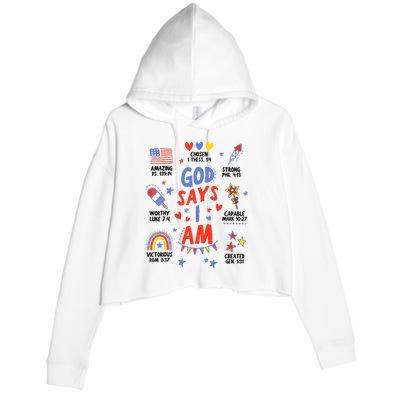 God Says I Am July 4th Christian Bible Verse Crop Fleece Hoodie