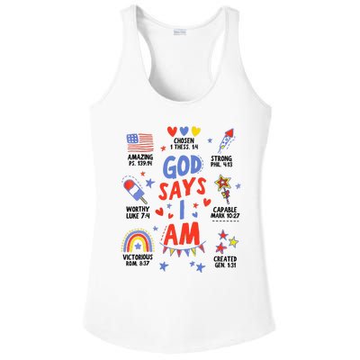 God Says I Am July 4th Christian Bible Verse Ladies PosiCharge Competitor Racerback Tank