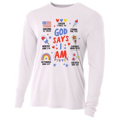 God Says I Am July 4th Christian Bible Verse Cooling Performance Long Sleeve Crew