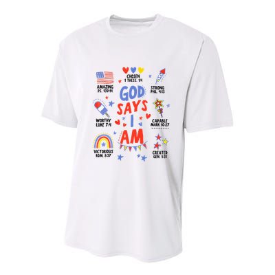 God Says I Am July 4th Christian Bible Verse Youth Performance Sprint T-Shirt