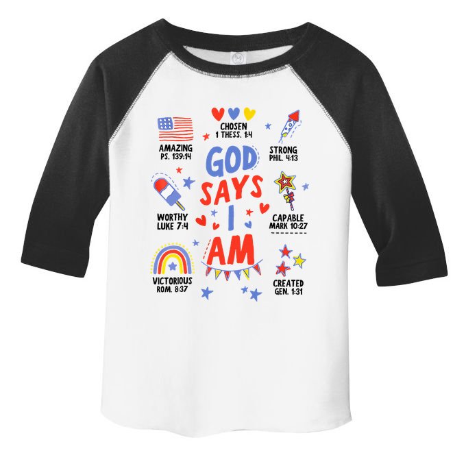 God Says I Am July 4th Christian Bible Verse Toddler Fine Jersey T-Shirt