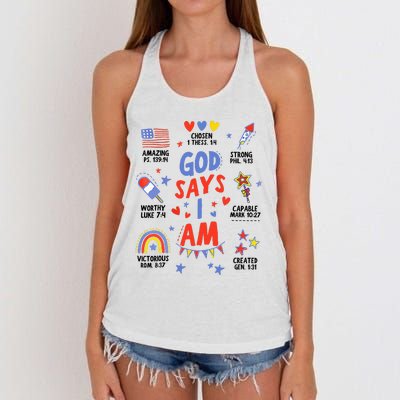 God Says I Am July 4th Christian Bible Verse Women's Knotted Racerback Tank