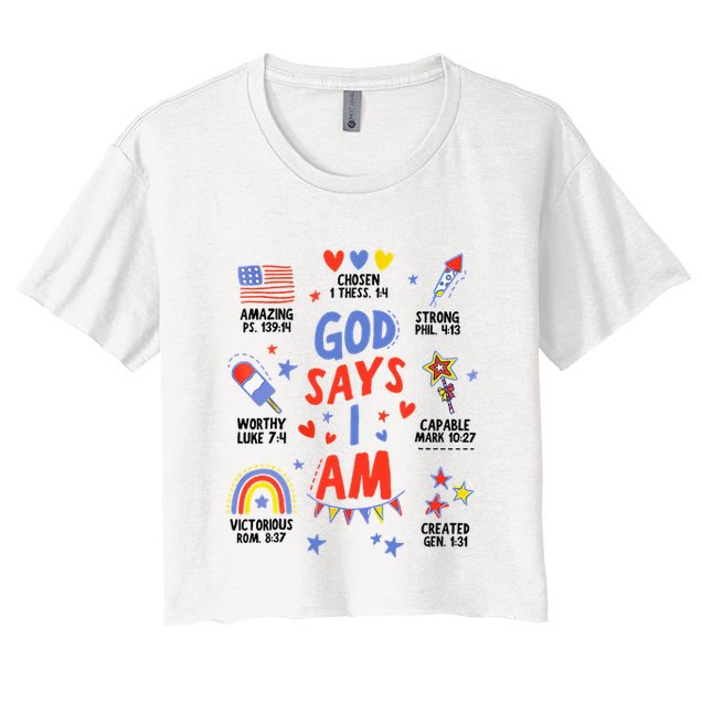 God Says I Am July 4th Christian Bible Verse Crop Top
