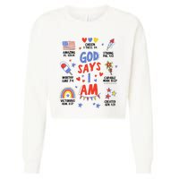 God Says I Am July 4th Christian Bible Verse Cropped Pullover Crew