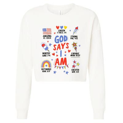 God Says I Am July 4th Christian Bible Verse Cropped Pullover Crew