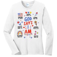 God Says I Am July 4th Christian Bible Verse Ladies Long Sleeve Shirt