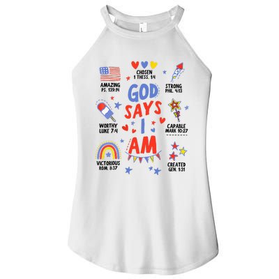 God Says I Am July 4th Christian Bible Verse Women's Perfect Tri Rocker Tank