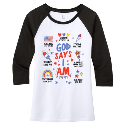 God Says I Am July 4th Christian Bible Verse Women's Tri-Blend 3/4-Sleeve Raglan Shirt