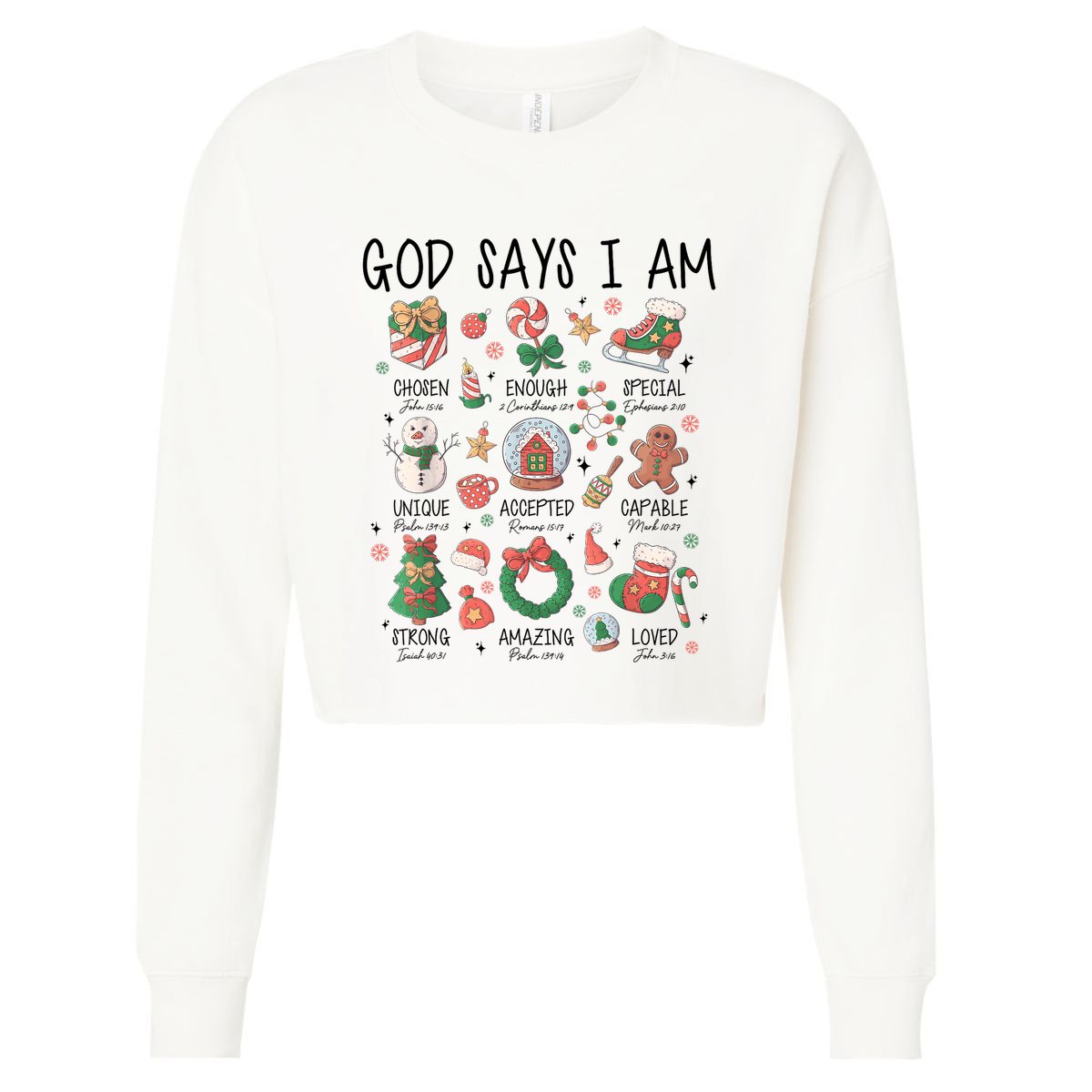 God Says I Am Cute Christmas Xmas Christian Cropped Pullover Crew