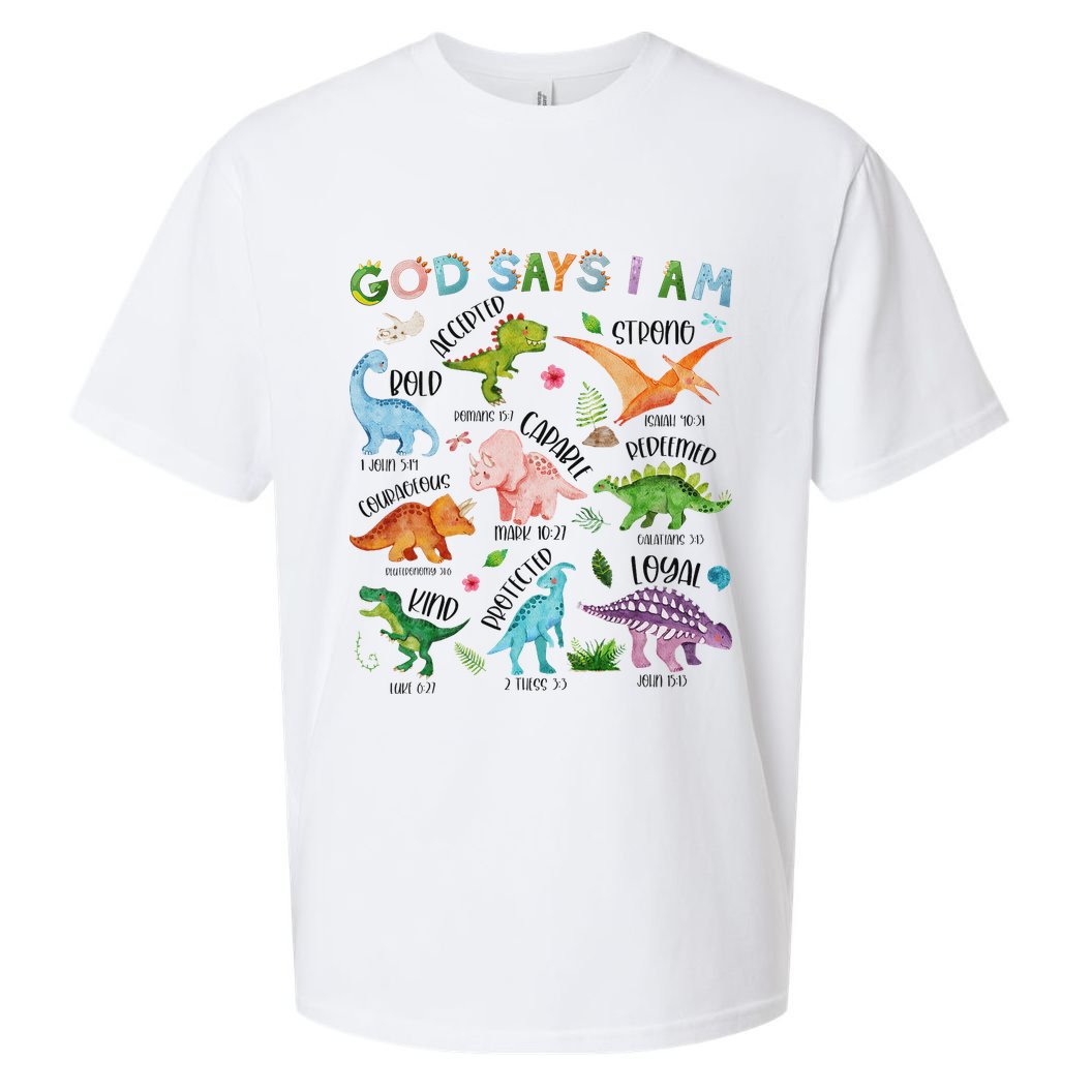 God Says I Am Dinosaur Lover Bible Verse Sueded Cloud Jersey T-Shirt
