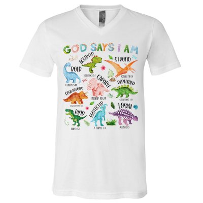 God Says I Am Dinosaur Lover Bible Verse V-Neck T-Shirt