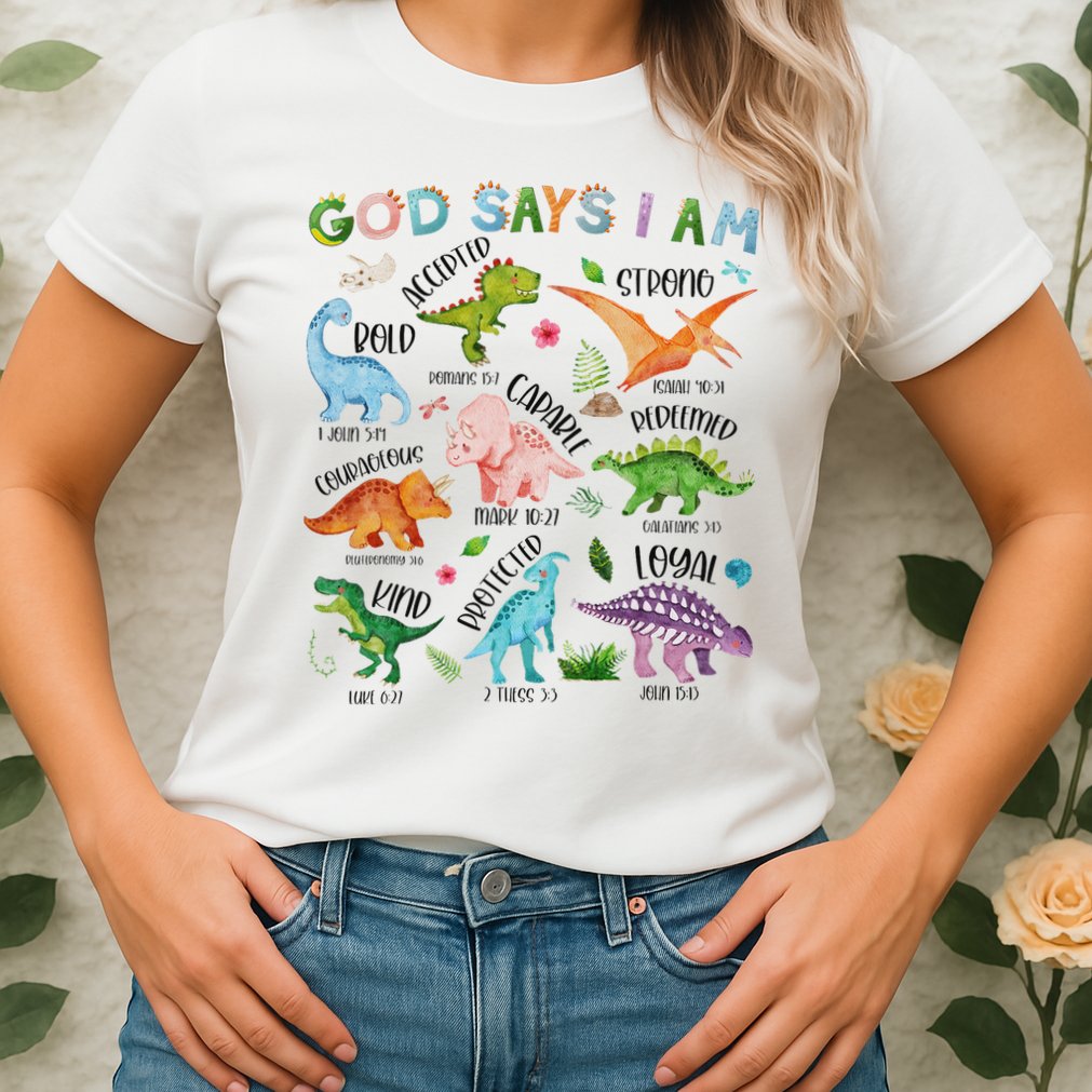 God Says I Am Dinosaur Lover Bible Verse Womens T-Shirt
