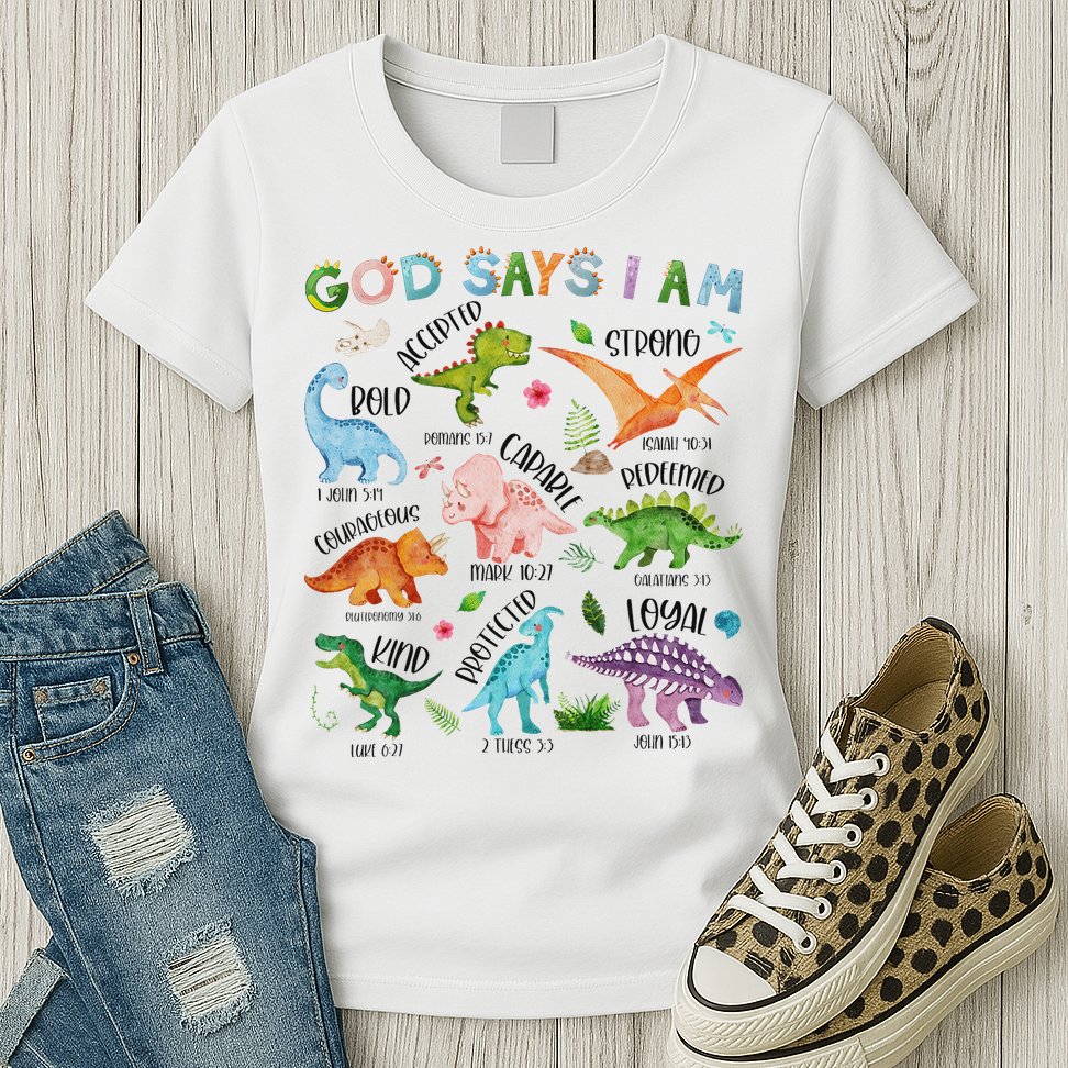 God Says I Am Dinosaur Lover Bible Verse Womens T-Shirt