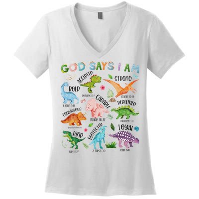 God Says I Am Dinosaur Lover Bible Verse Women's V-Neck T-Shirt