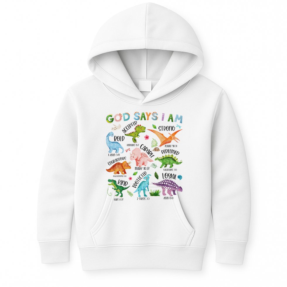 God Says I Am Dinosaur Lover Bible Verse Kids Hoodie