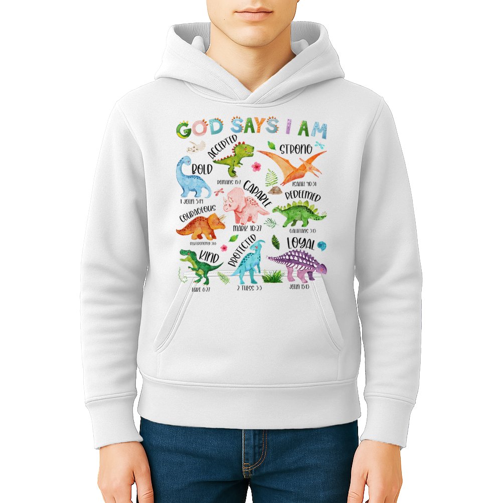 God Says I Am Dinosaur Lover Bible Verse Kids Hoodie