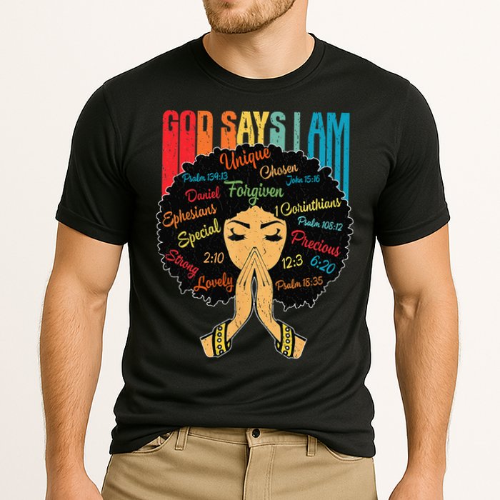 God Says I Am Black Melanin Black Retro Juneteenth Cooling Performance Crew T-Shirt