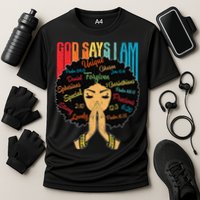 God Says I Am Black Melanin Black Retro Juneteenth Cooling Performance Crew T-Shirt