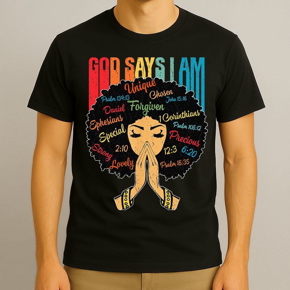 God Says I Am Black Melanin Black Retro Juneteenth T-Shirt