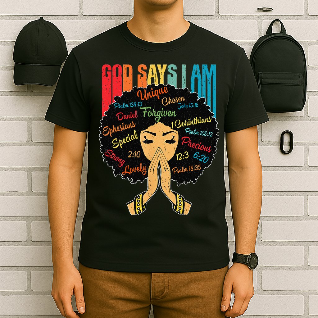 God Says I Am Black Melanin Black Retro Juneteenth T-Shirt