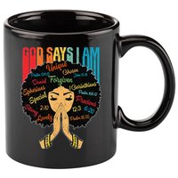 God Says I Am Black Melanin Black Retro Juneteenth 11oz C Handle Ceramic Mug