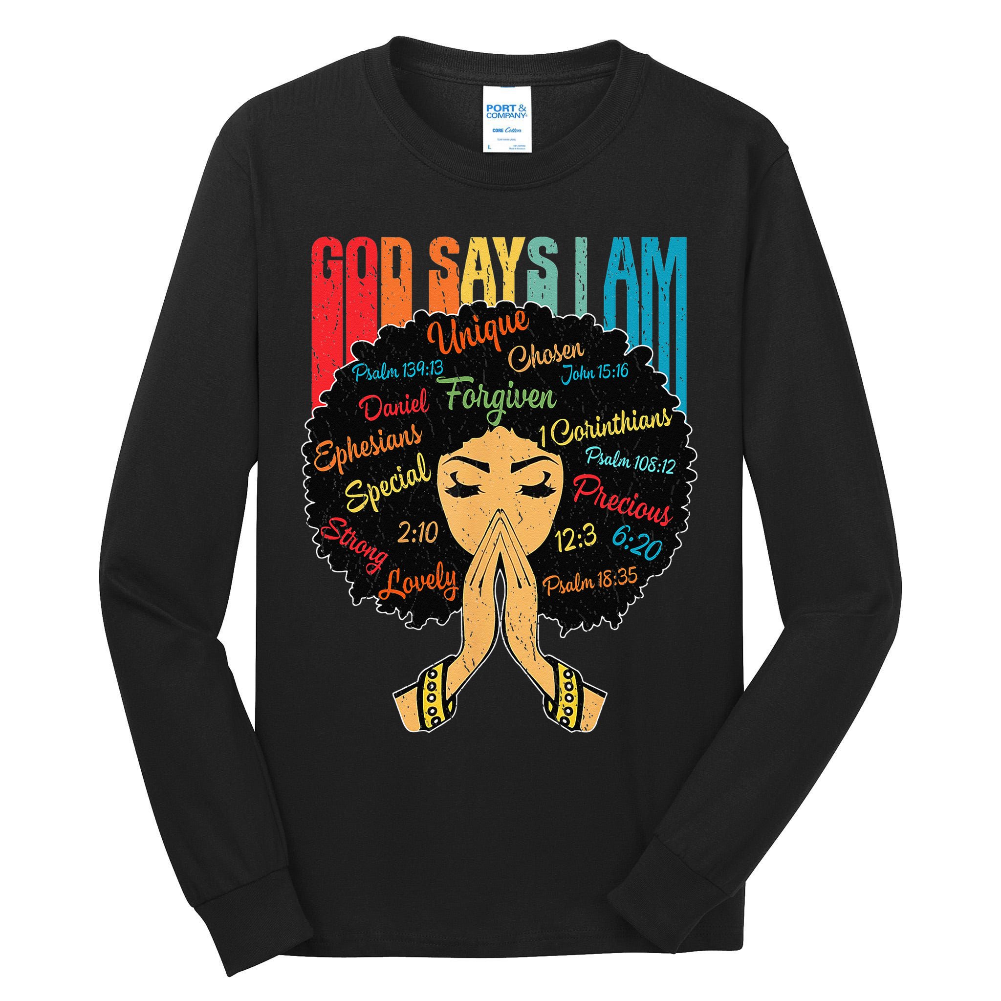 God Says I Am Black Melanin Black Retro Juneteenth Tall Long Sleeve T-Shirt