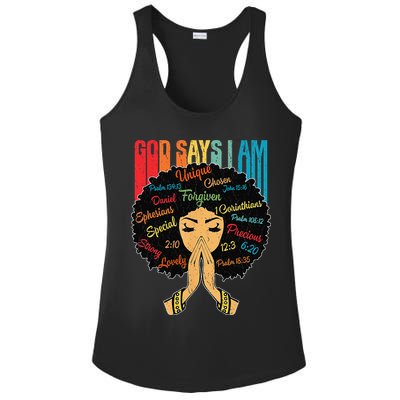 God Says I Am Black Melanin Black Retro Juneteenth Ladies PosiCharge Competitor Racerback Tank