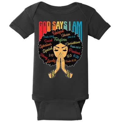 God Says I Am Black Melanin Black Retro Juneteenth Baby Bodysuit