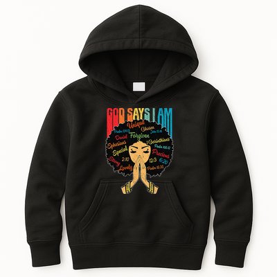 God Says I Am Black Melanin Black Retro Juneteenth Kids Hoodie