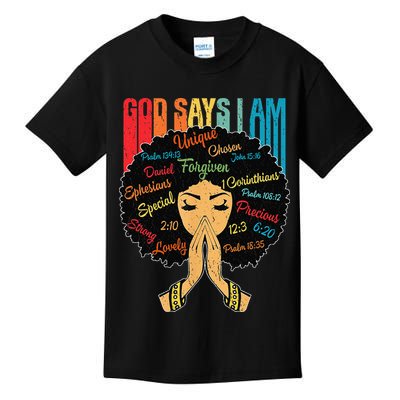 God Says I Am Black Melanin Black Retro Juneteenth Kids T-Shirt