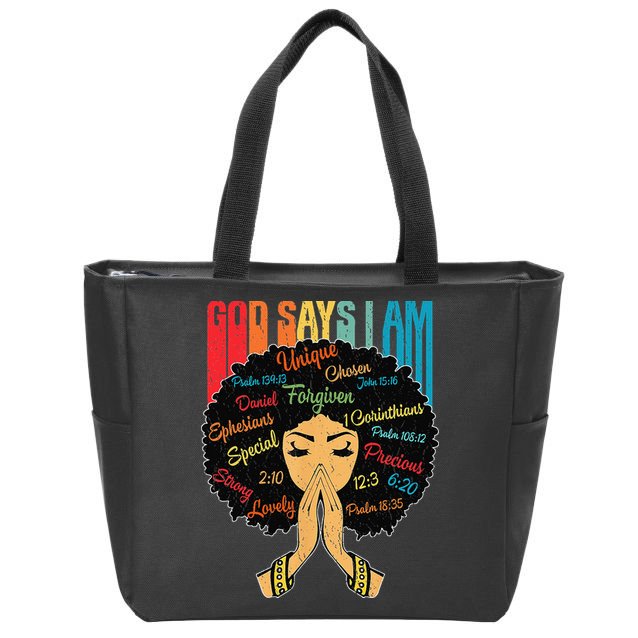 God Says I Am Black Melanin Black Retro Juneteenth Zip Tote Bag