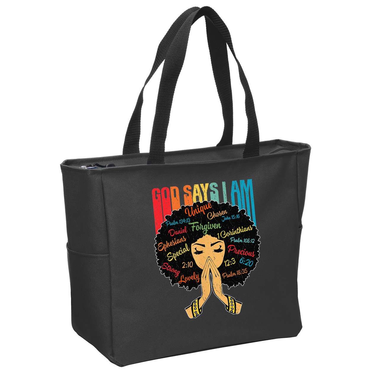 God Says I Am Black Melanin Black Retro Juneteenth Zip Tote Bag