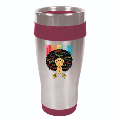 God Says I Am Black Melanin Black Retro Juneteenth 16oz Travel Tumbler
