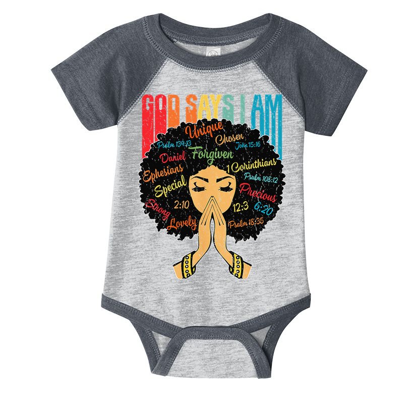 God Says I Am Black Melanin Black Retro Juneteenth Infant Baby Jersey Bodysuit