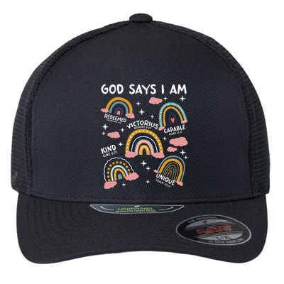 God Says I Am Rainbow Lover Girl Christian Flexfit Unipanel Trucker Cap