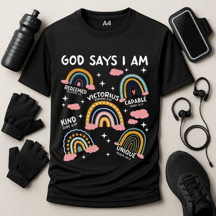 God Says I Am Rainbow Lover Girl Christian Cooling Performance Crew T-Shirt