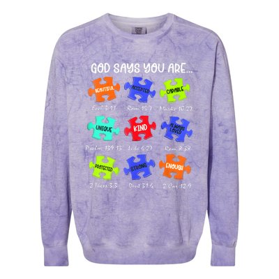 God Says I Am Autism Awareness Retro Be Kind Colorblast Crewneck Sweatshirt