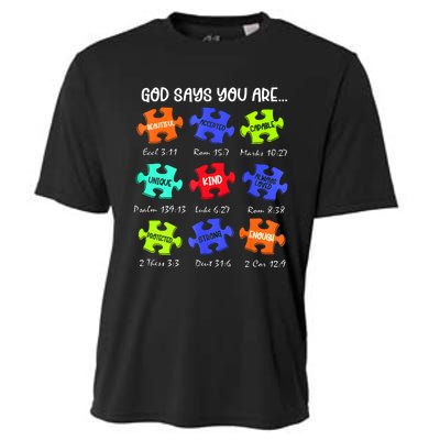 God Says I Am Autism Awareness Retro Be Kind Cooling Performance Crew T-Shirt