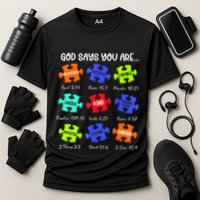 God Says I Am Autism Awareness Retro Be Kind Cooling Performance Crew T-Shirt