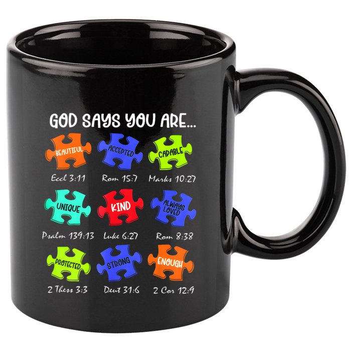 God Says I Am Autism Awareness Retro Be Kind 11oz C Handle Ceramic Mug