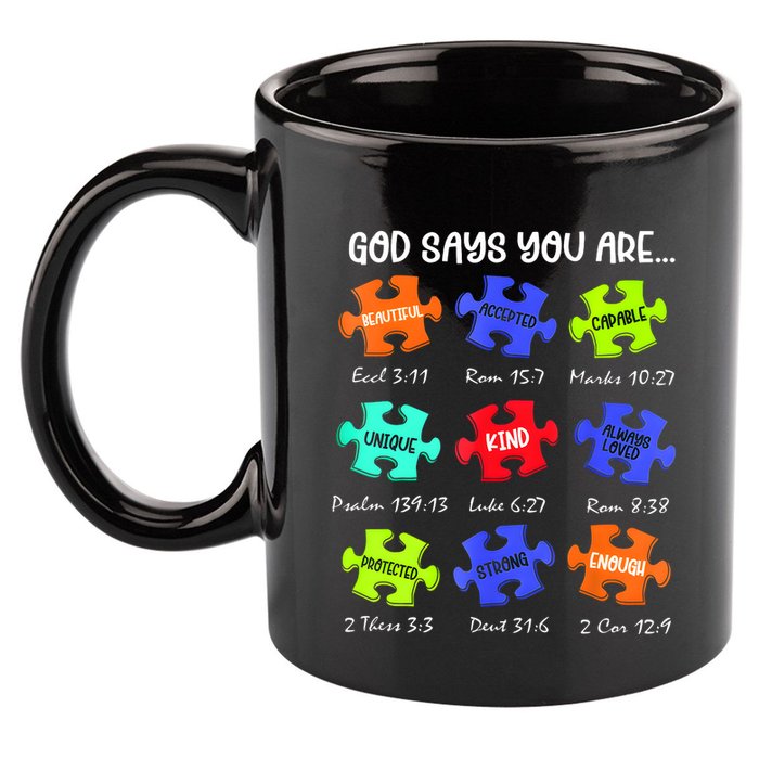 God Says I Am Autism Awareness Retro Be Kind 11oz C Handle Ceramic Mug
