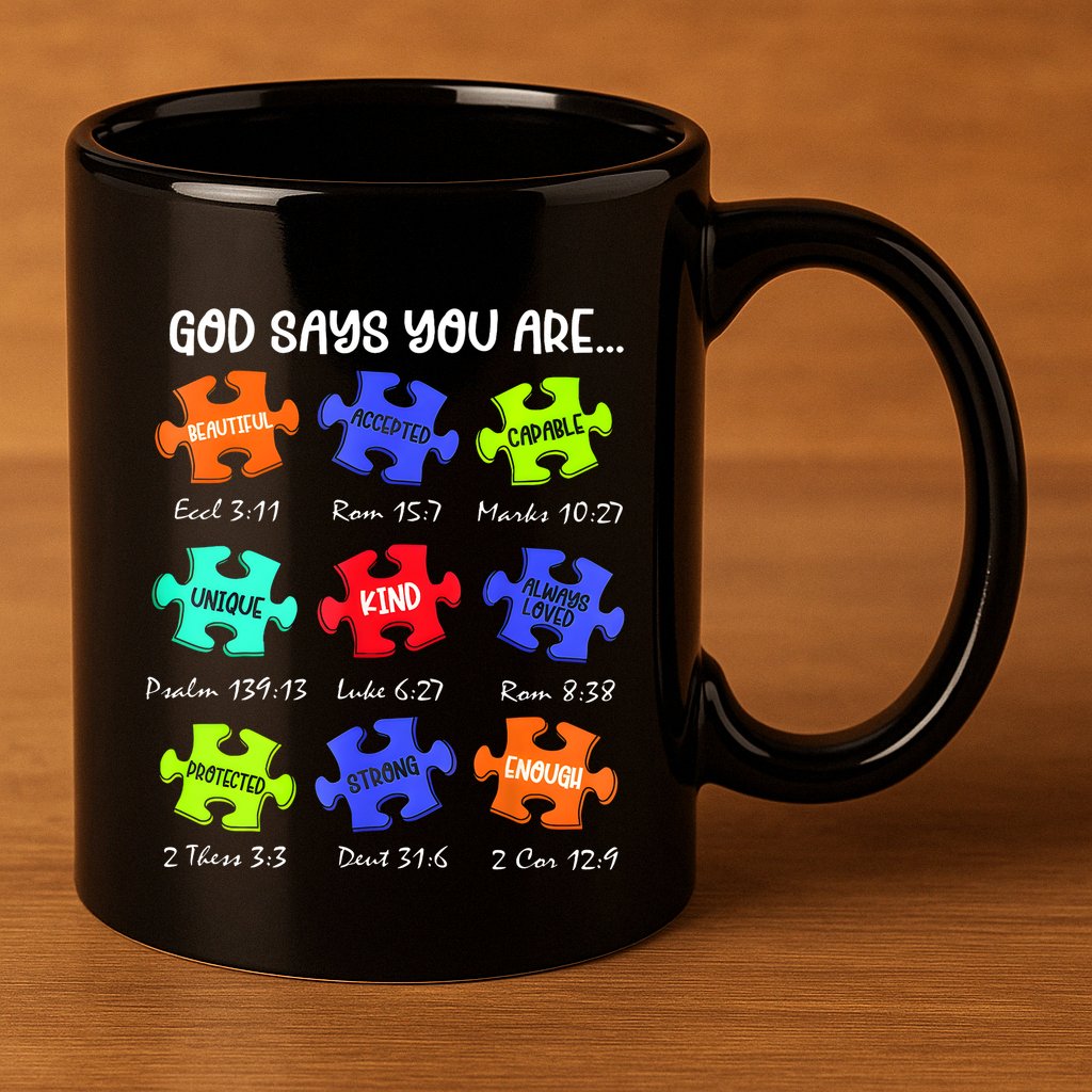 God Says I Am Autism Awareness Retro Be Kind 11oz C Handle Ceramic Mug