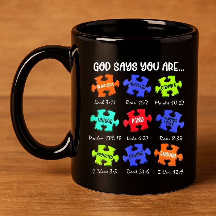 God Says I Am Autism Awareness Retro Be Kind 11oz C Handle Ceramic Mug