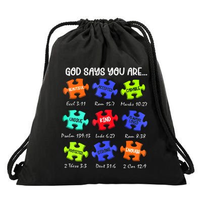 God Says I Am Autism Awareness Retro Be Kind Drawstring Bag
