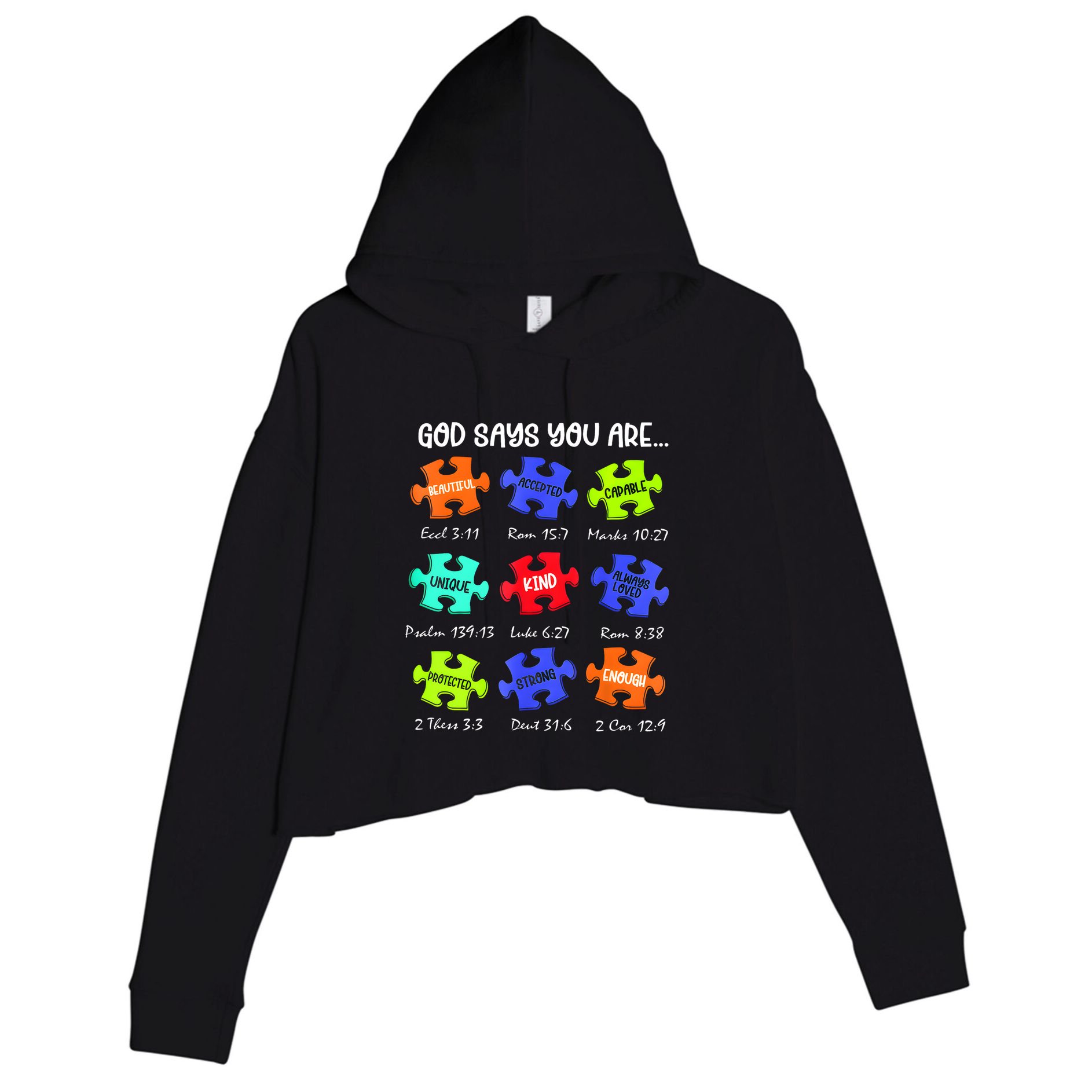 God Says I Am Autism Awareness Retro Be Kind Crop Fleece Hoodie