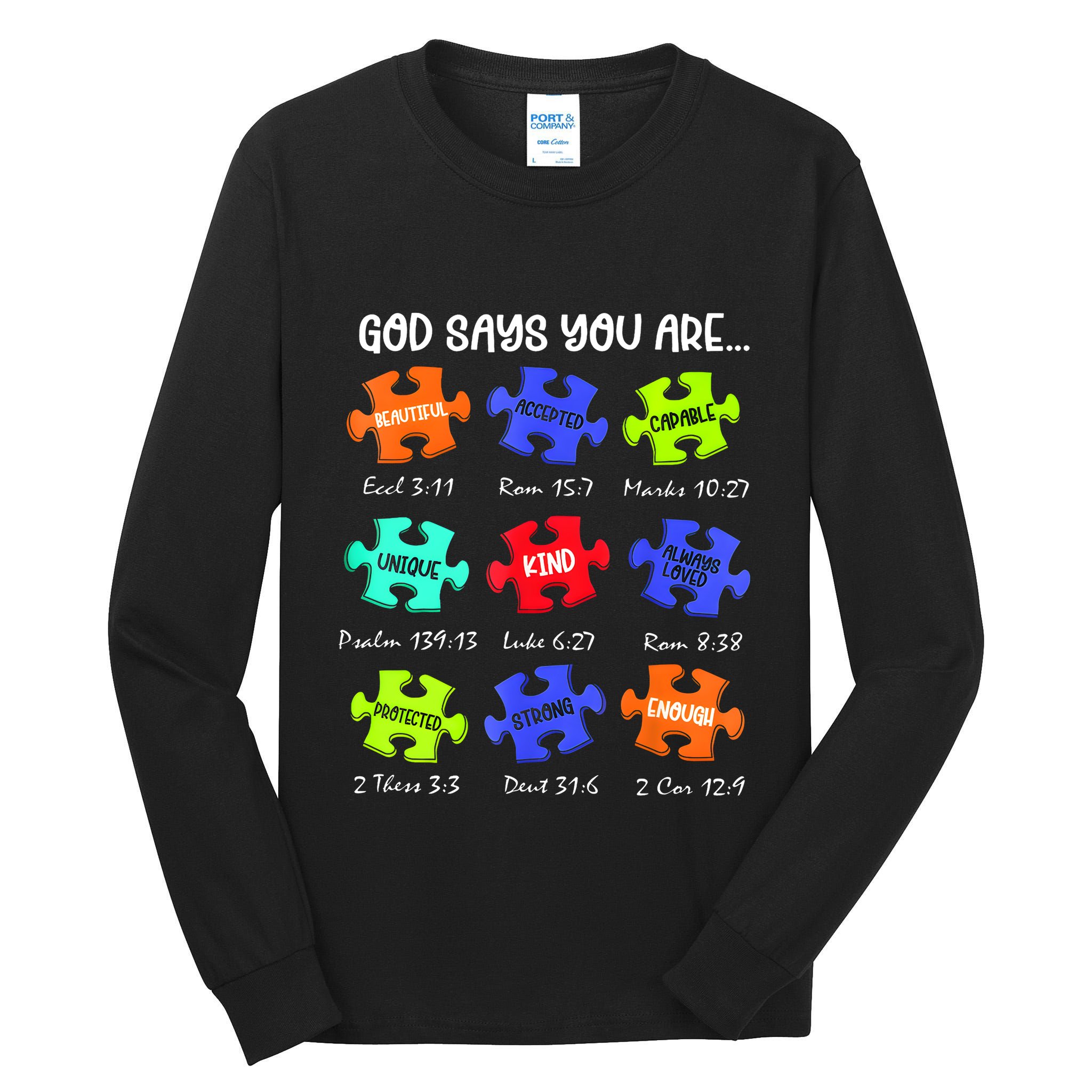 God Says I Am Autism Awareness Retro Be Kind Tall Long Sleeve T-Shirt